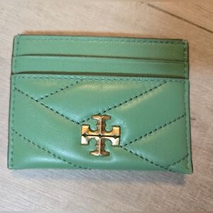 Tory Burch Kira Chevron Quilted Cardholder Green | Gold Logo | EUC
